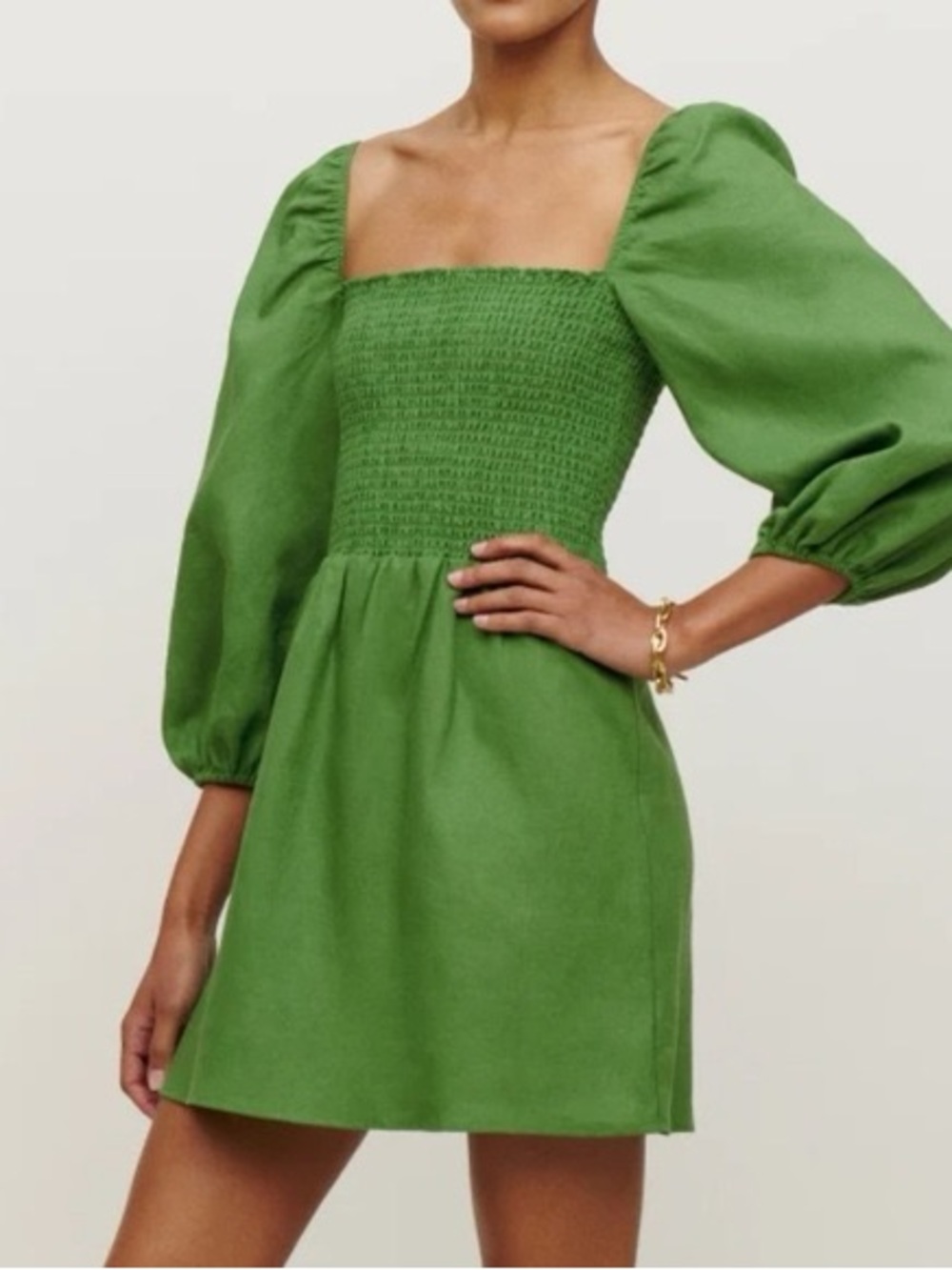 NWT Green Reformation Greyson linen mini dress